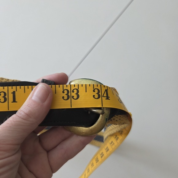 Vtg 90s Stretch Woven Belt 34"-38" Waist 16 18 Brass Buckle Red Tan Navy Boho - Picture 6 of 6